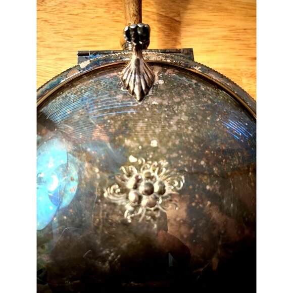 Sheffield Silver Company Silent Butler Silver Over Copper, Raised Flower on Lid - Picture 10 of 10